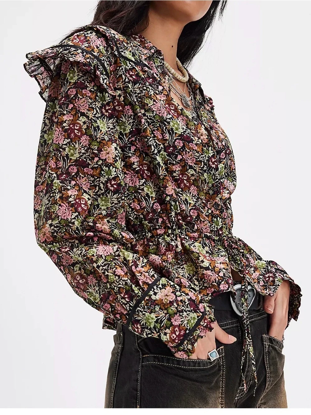 NWT Free People Daybreak Floral Print Long Sleeve Shirt Size Large